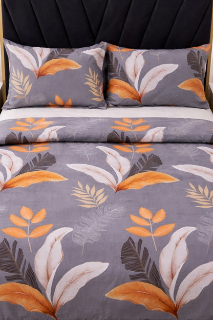 Pure Linen Leaf Print Cotton Bedsheet Set