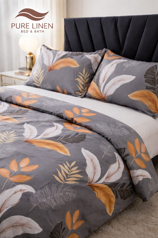Pure Linen Leaf Print Cotton Bedsheet Set