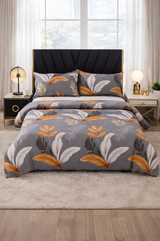 Pure Linen Leaf Print Cotton Bedsheet Set